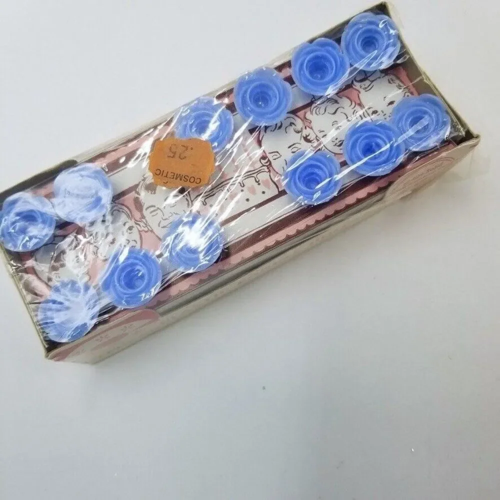 Vintage 50s Cypress 12 Blue Plastic Candle Holders Birthday Party New Advertisin